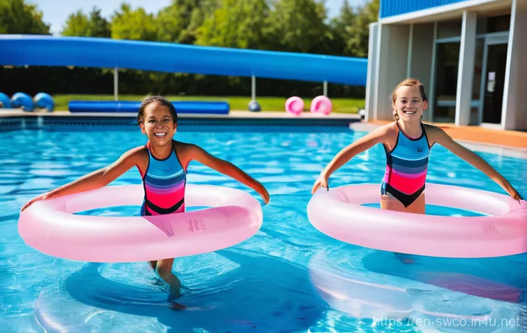 수영강사 수업 재미 요소 추가하기 - **A close-up of a determined young child, approximately 6 years old, in a well-lit swimming pool, we...