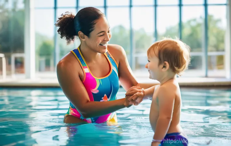 수영강사로서 전문성을 높이는 과정 - **Prompt:** A compassionate female swimming instructor, in her late 20s, with a warm smile, is gentl...